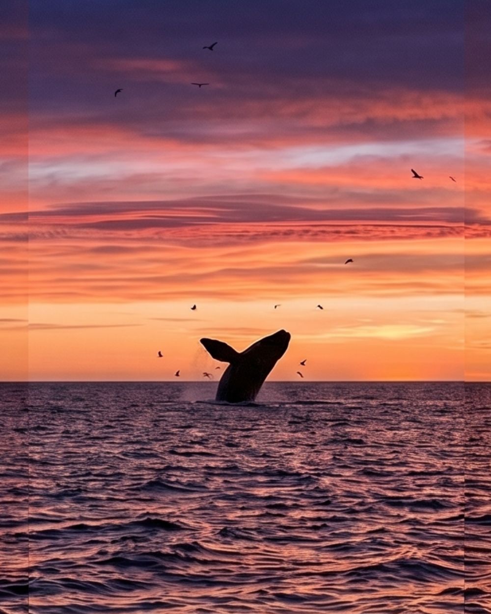 Soplido de una ballena franca al amanecer frente a la costa de El Doradillo