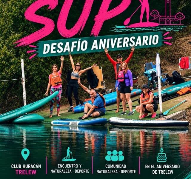 Remadores de stand up paddle en el río Chubut, Trelew